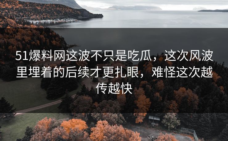 51爆料网这波不只是吃瓜，这次风波里埋着的后续才更扎眼，难怪这次越传越快