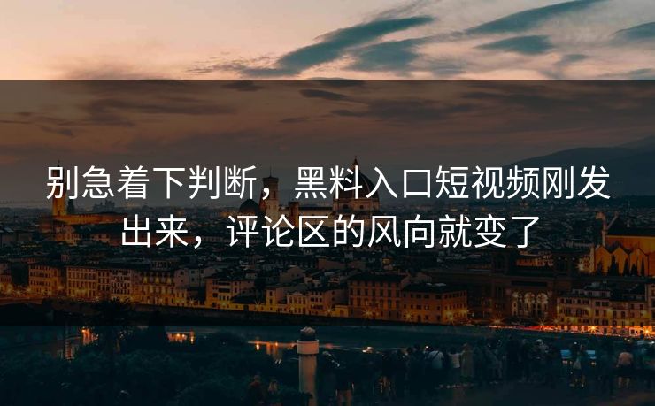 别急着下判断，黑料入口短视频刚发出来，评论区的风向就变了